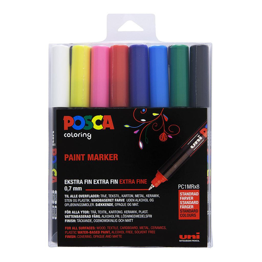 Posca - PC1MR - Extra Fine Tip Pen - Basic Colors, 8 pc