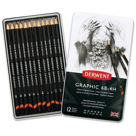 Derwent - Graphic Medium Pencils 6B-4HB, 12 Tin