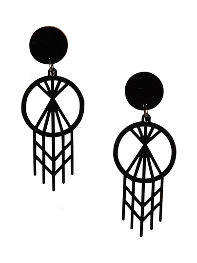 Macrame sphere -nappikorvakorut, musta