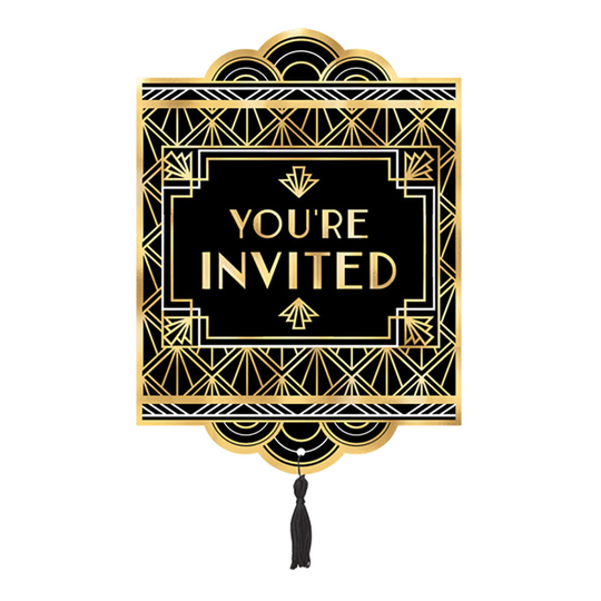 Kutsukortit You're Invited Musta/Kulta - 8-pakkaus